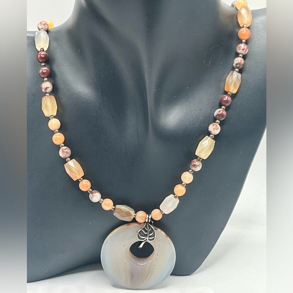 Joshua Benbassat Israel 925 agate necklace with leaf pendant